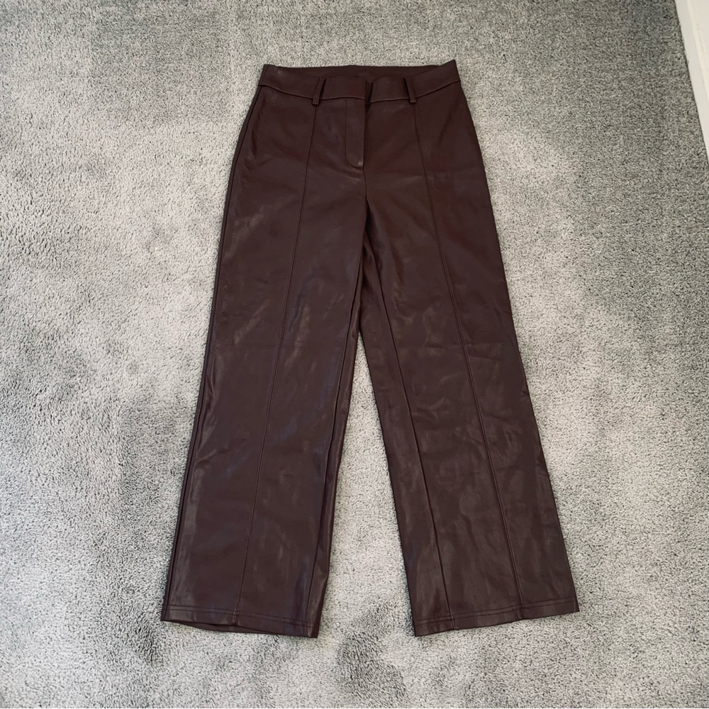 7 For All Mankind Chocolate Brown Wide-Leg Leather Trousers